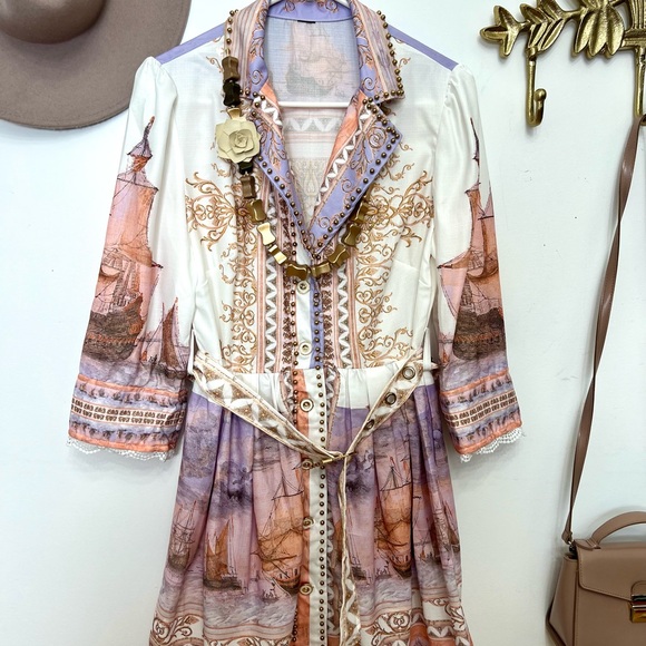 🆕🌸Mediterranean boho chic studed print dressS/M - Picture 8 of 10